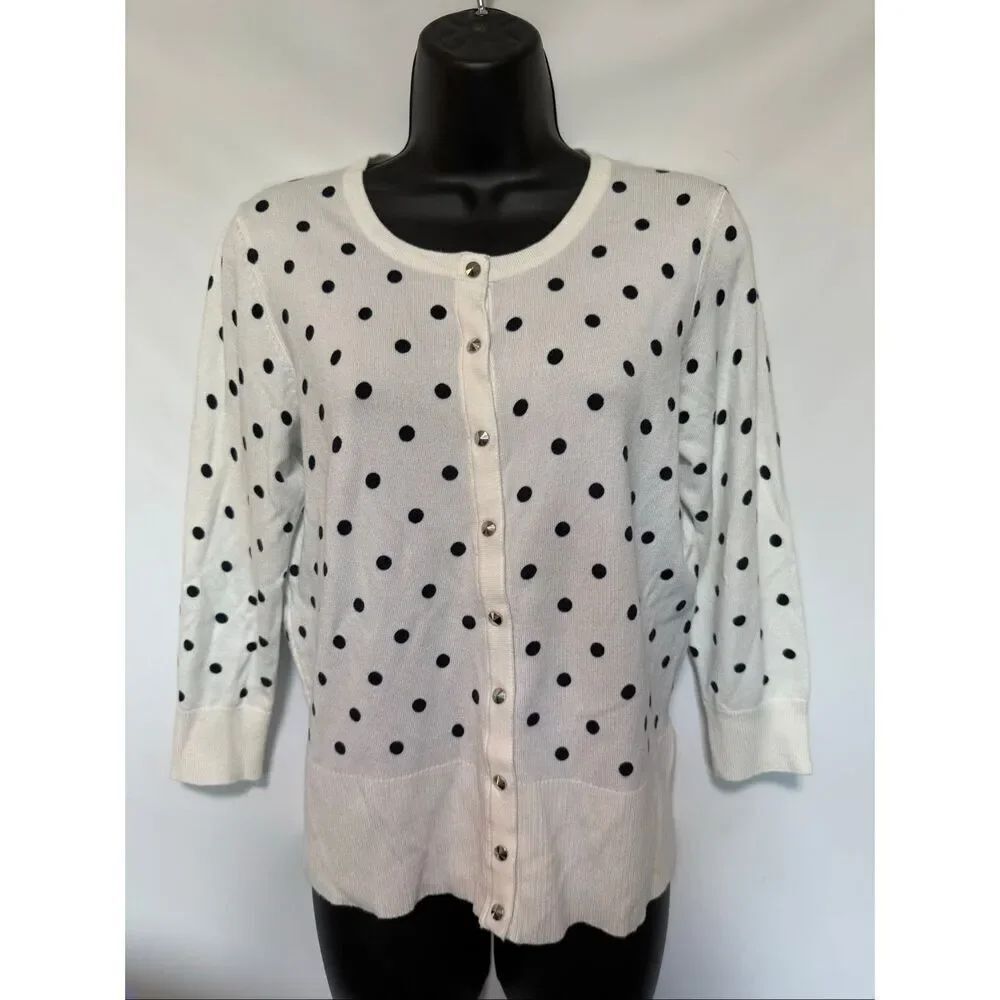 Premise white, black polkadot, silver snap knit cardigan size medium NWOT